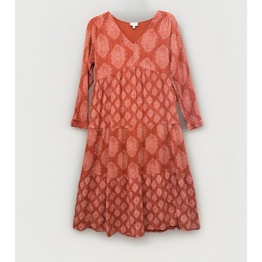 Wonderly Maxi Peasant Dress Women’s M Terracotta 100% Cotton Gauze Tiered Boho